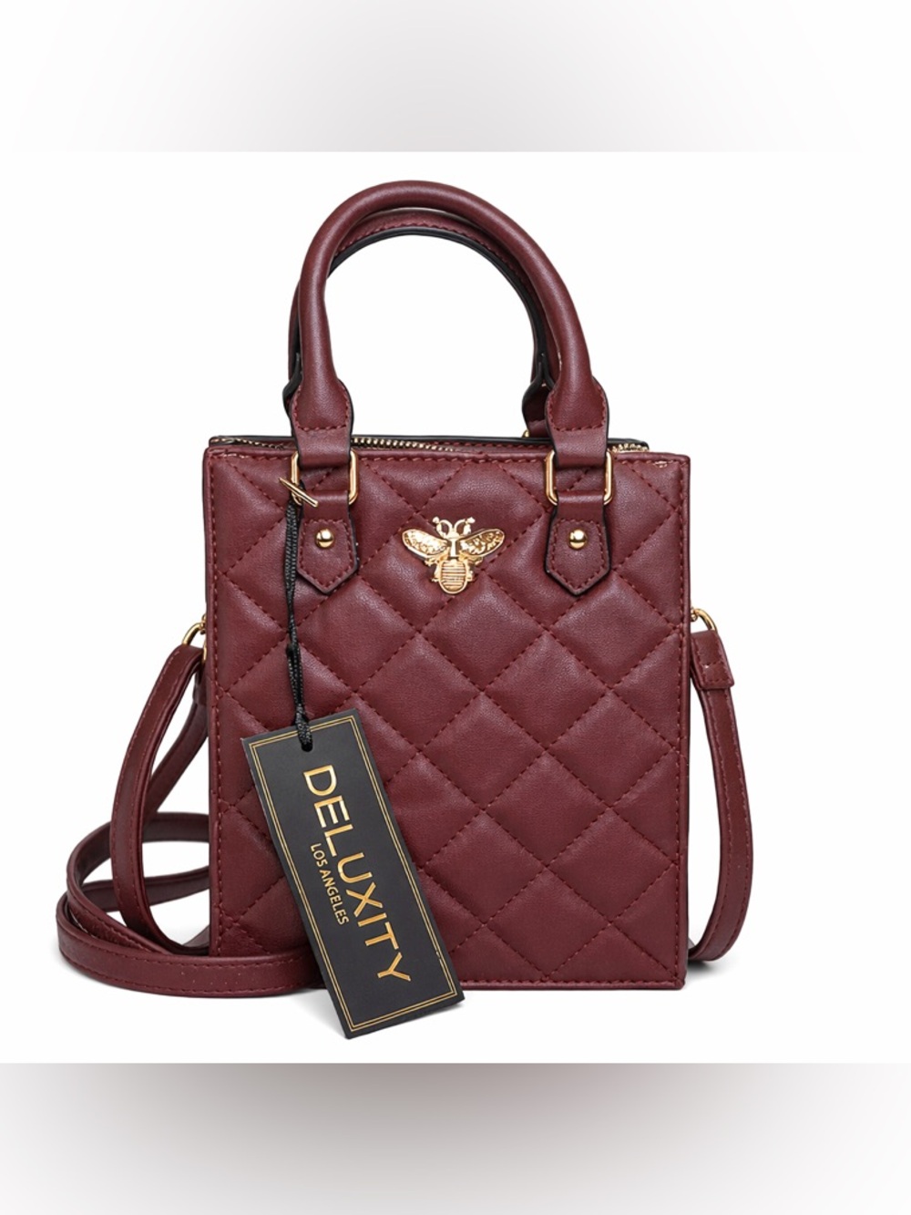 Maroon crossbody bag.